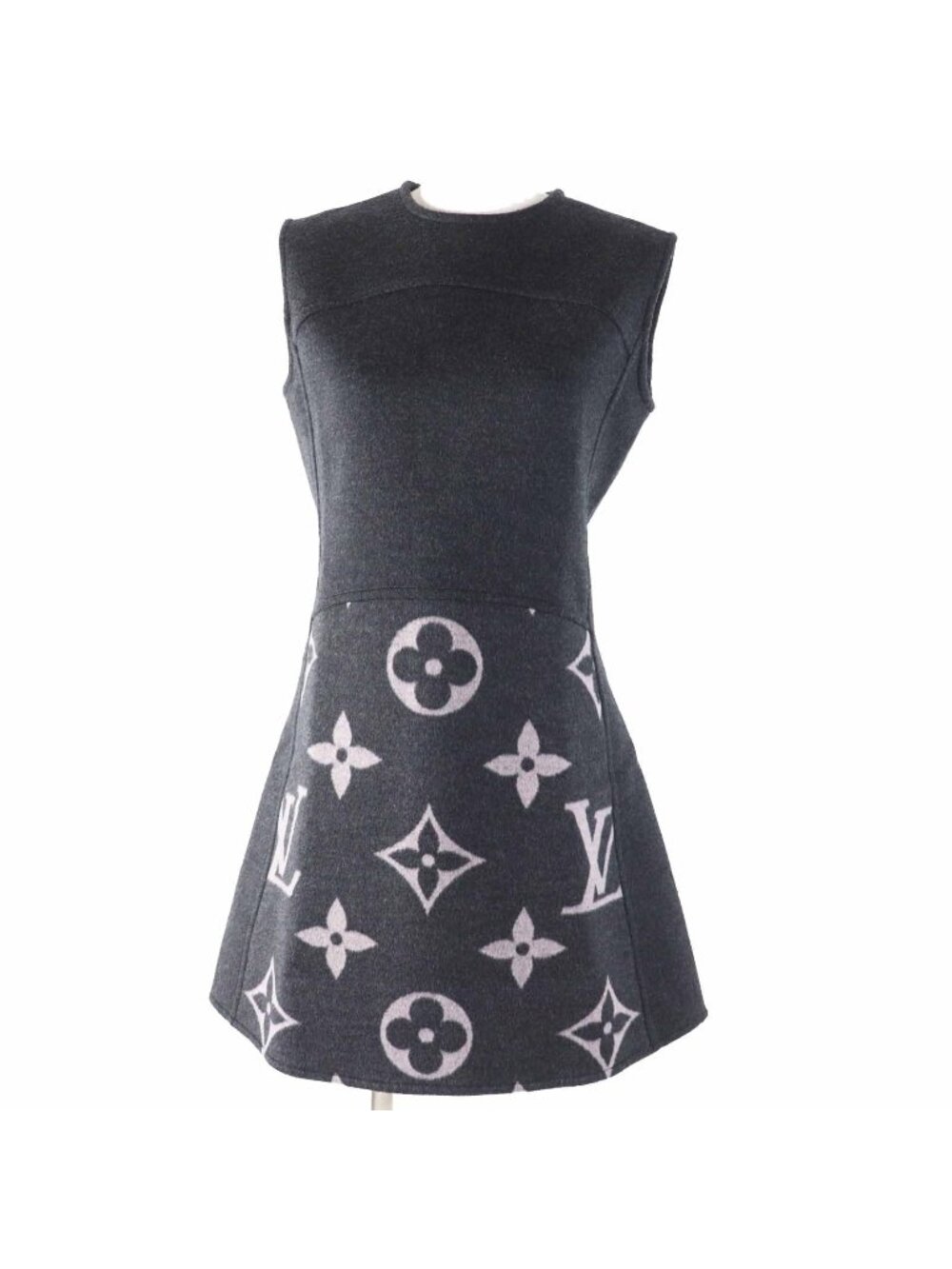 Louis Vuitton Monogram Sleeveless A-Line Dress Dark Gray Light Pink 36